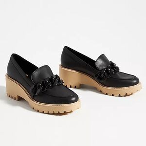 Dolce Vita Haris Platform Loafers Black Leather Tan Lug Sole Size 6